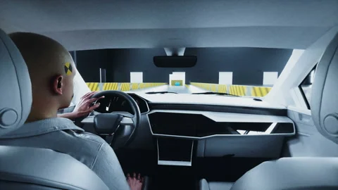 Generic 3d car crash test with people driver. Car destruction. Realistic 4k Stock Footage 161040204