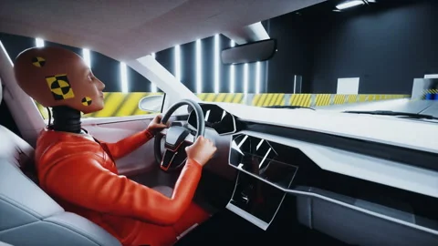 Generic 3d car crash test with crashtest dummy. Car destruction. Realistic 4k 스톡 동영상 161041748