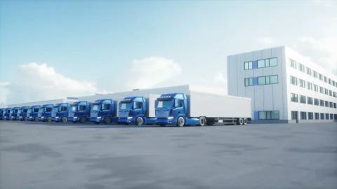 Generic 3d model of cargo trucks on warehouse parking. Logistic center. Delivery Stock Footage 201619665