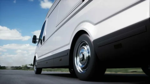 Generic 3d model of delivery van very fast driving on highway. Gas, oil concept Stock Footage 202105299