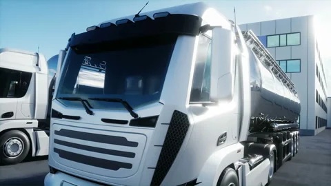 Generic 3d model of gasoline tanker on warehouse parking. Logistic center Video stock 201619118