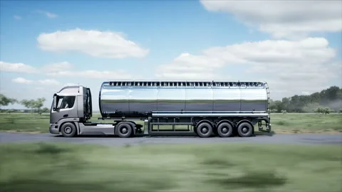 Generic 3d model of gasoline truck very fast driving on highway. Gas, oil Stock Footage 202102704