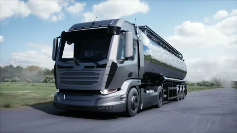 Generic 3d model of gasoline truck very fast driving on highway. Gas, oil Stock Footage 202102939