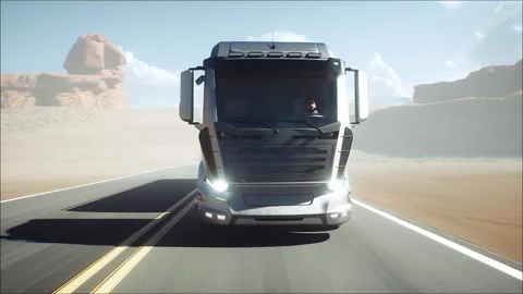 Generic 3d model of gasoline truck very fast driving on desert highway. Stock-Footage 301401598