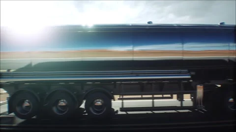 Generic 3d model of gasoline truck very fast driving on desert highway. Vídeos de archivo 301401622