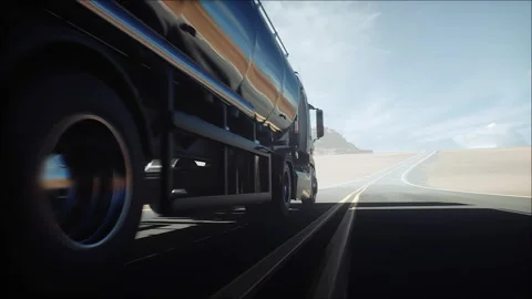Generic 3d model of gasoline truck very fast driving on desert highway. 库存影片 301401642