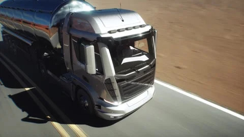 Generic 3d model of gasoline truck very fast driving on desert highway. 库存影片 301401689