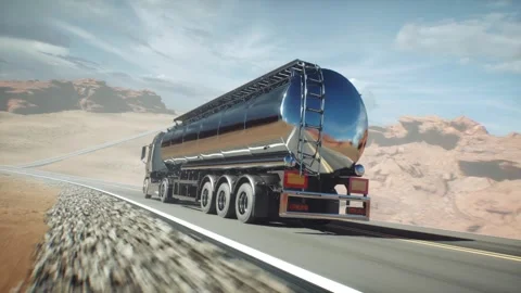 Generic 3d model of gasoline truck very fast driving on desert highway. Stock-Footage 301401700
