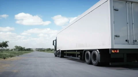 Generic 3d model of truck very fast driving on highway. Logistic, transport Stock Footage 202105146