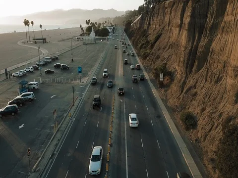 Generic Aerial Establishing Shot. Coastal Highway Freeway California. Pacific Stock Footage