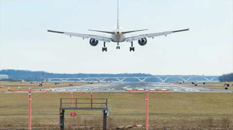 Generic Airliner Rear View Touching Down at Reagan National Airport Video stock 67575609
