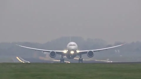 Generic airplane taking off take off departure at brussels airport zaventem Stock Footage 265471910