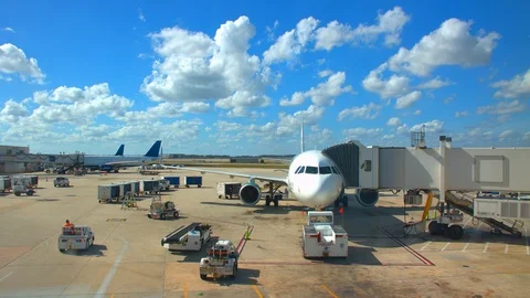 Generic Airport Concourse Exterior with Parked Airliners Stock Footage