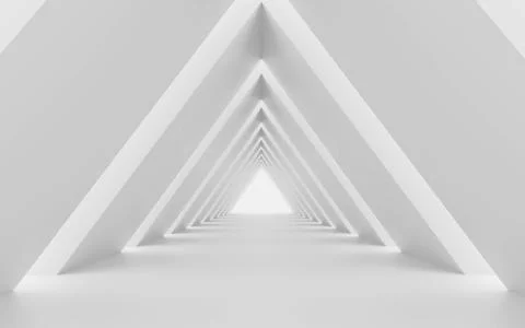 Generic architectural elements white modern triangular shaped room 3d render Stock Illustration