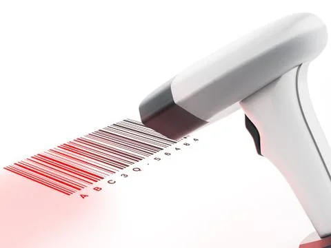 Generic barcode scanner scanning a barcode. 3D illustration 스톡 일러스트