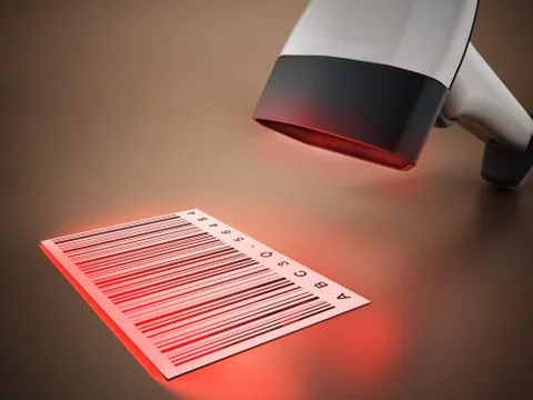 Generic barcode scanner scanning a barcode. 3D illustration 스톡 일러스트