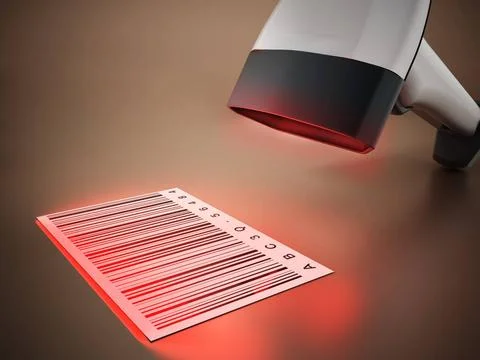 Generic barcode scanner scanning a barcode. 3D illustration Generic barcod... Stock-Fotos