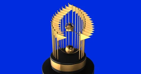 Generic baseball golden trophy, rotating on a blue background Stock Footage