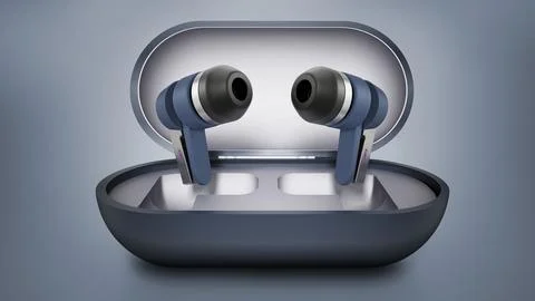 Generic bluetooth headphones in the box. 3D illustration Stock Illustration