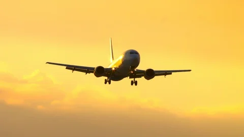 Generic Boeing 737 Flying in a Vibrant Orange Sunlight Sky Stock Footage 104782109