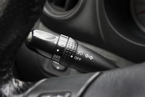 Generic car headlight control lever macro close up shot Stock Photos