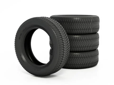 Generic car tyres isolated on white background. 3D illustration Stock Illustration