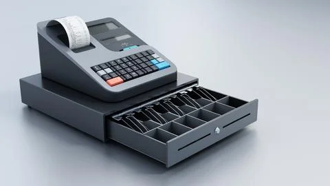 Generic cash register isolated on gray background. 3D illustration Stock Illustration
