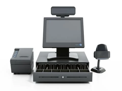 Generic cash register isolated on white background. 3D illustration Stock Illustration