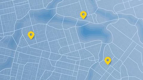 Generic city map with signs. Abstract navigation plan of urban area with POI Ilustração Stock