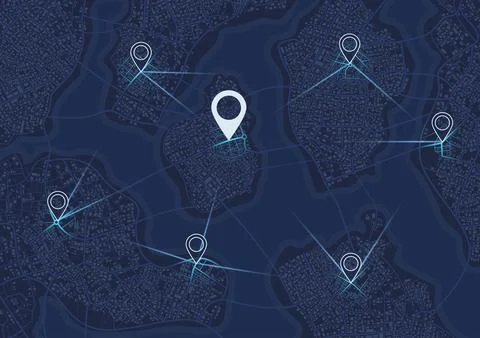Generic city map with signs. Abstract navigation plan of urban area with POI Stock Illustration