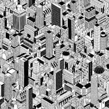 Generic City Seamless Pattern Isometric Stock Illustration