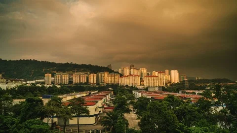 Generic cityscape time lapse from sunset to night with thunder lightning Stock Footage 75512113