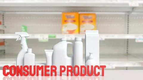 Generic Consumer Product Packaging Display Inside Modern Retail Store 3d re.. Stock Illustration