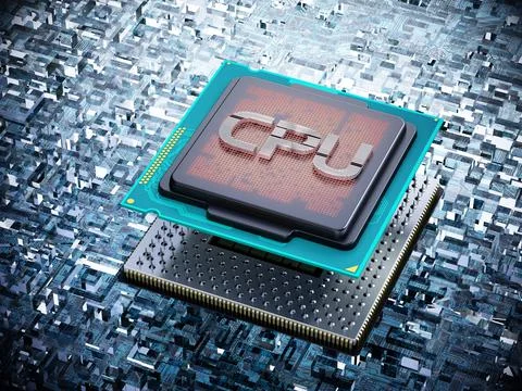Generic CPU on the mainboard. 3D illustration Stock Illustration