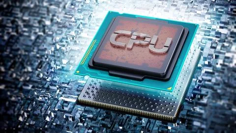 Generic CPU on the mainboard. 3D illustration Stock Illustration