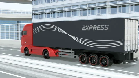 Generic design red Heavy Electric Truck driving on the highway Stock Footage 126562935