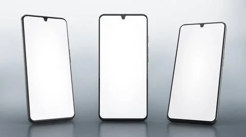 Generic designed smartphones with angle variations isolated on white backg... Stock Photos