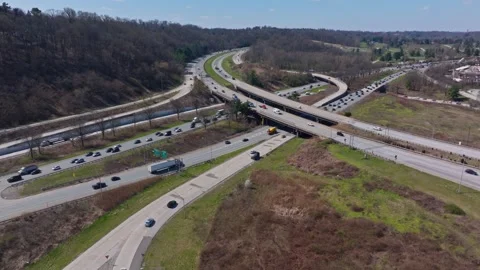 Generic Drone Shot of Traffic Interchange City Urban Stockbeeldmateriaal 270817268