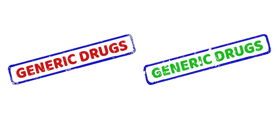 GENERIC DRUGS Bicolor Rough Rectangle Stamps with Scratched Surfaces Stock Illustration