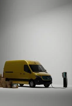 Generic electric EV delivery van charging on a charging station Stock Illustration