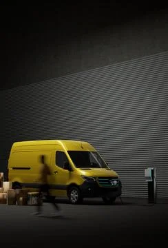 Generic electric EV delivery van charging on a charging station Stock Illustration