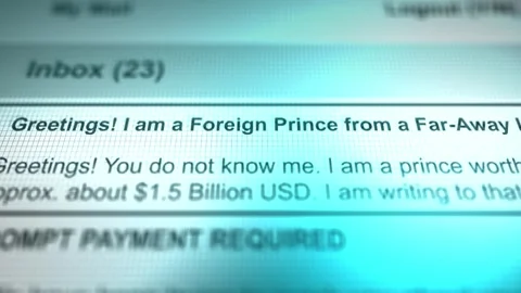 A Generic Email in Inbox Depicting Foreign Prince Scam Stock-Footage 347274562