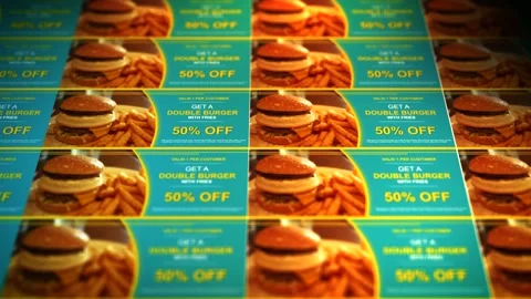 Generic Fast Food Coupons for Imaginary Restaurant Stock Footage 319050158