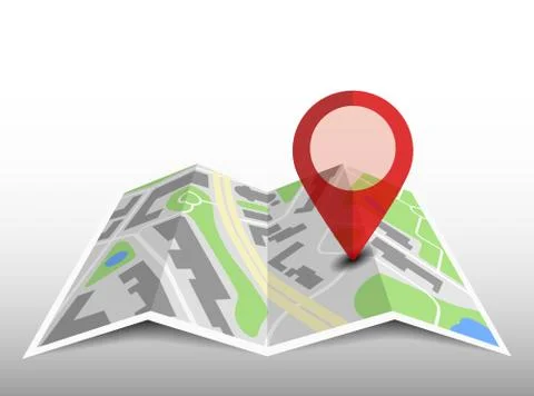 Generic folded map with location pin and shadow 스톡 일러스트