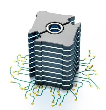 Generic futuristic network server on PCB board. 3D illustration Generic fu... Foto stock