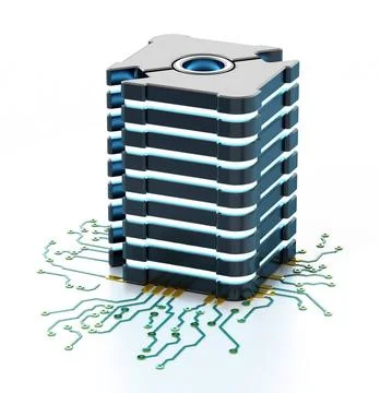 Generic futuristic network server on PCB board. 3D illustration Generic fu... Foto stock