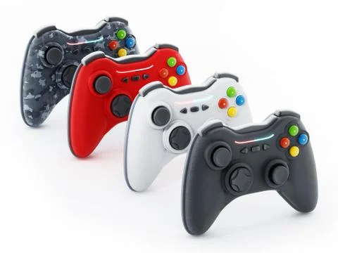 Generic game controllers isolated on white background. 3D illustration Ilustración de archivo