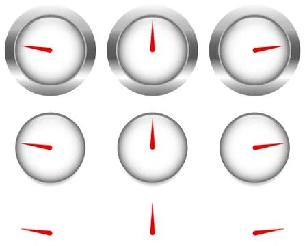Generic gauges, dials with red clock hand, pointer Stock Illustration