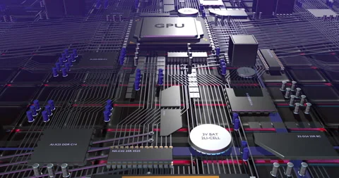 Generic GPU Processor With Motherboard. AI Technology. Stock Footage 194520236