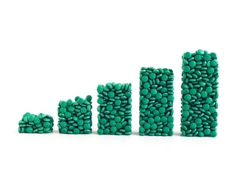 Generic green pills arranged as bar chart columns on a white background Stock Illustration